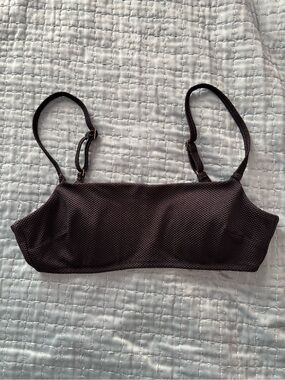 aerie Black Textured Swim Bikini Top with Adjustable Straps